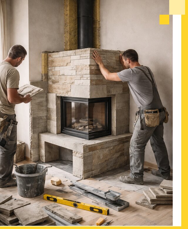 Угловые камины под ключ проект, монтаж и отделка в Егорьевске