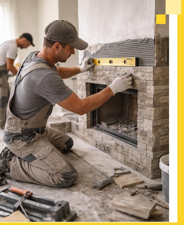 Облицовка каминов в Егорьевске, монтаж и отделка натуральным камнем