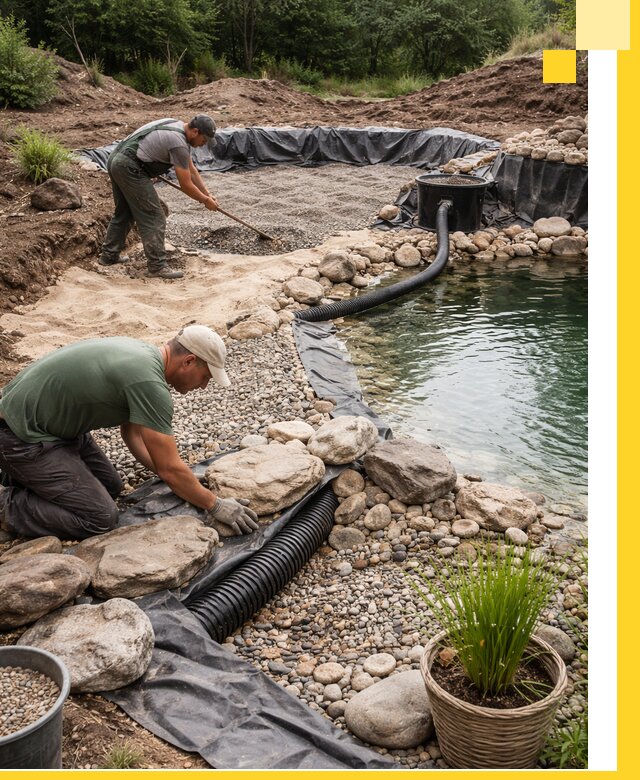 Строительство природных бассейнов и озер в Егорьевске под ключ