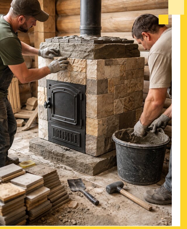 Облицовка банной печи под ключ в Егорьевске: камень и плитка