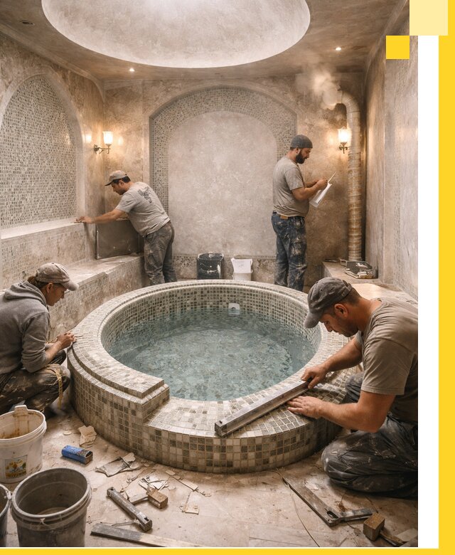 Профессиональное строительство хамама с бассейном в Егорьевске под ключ