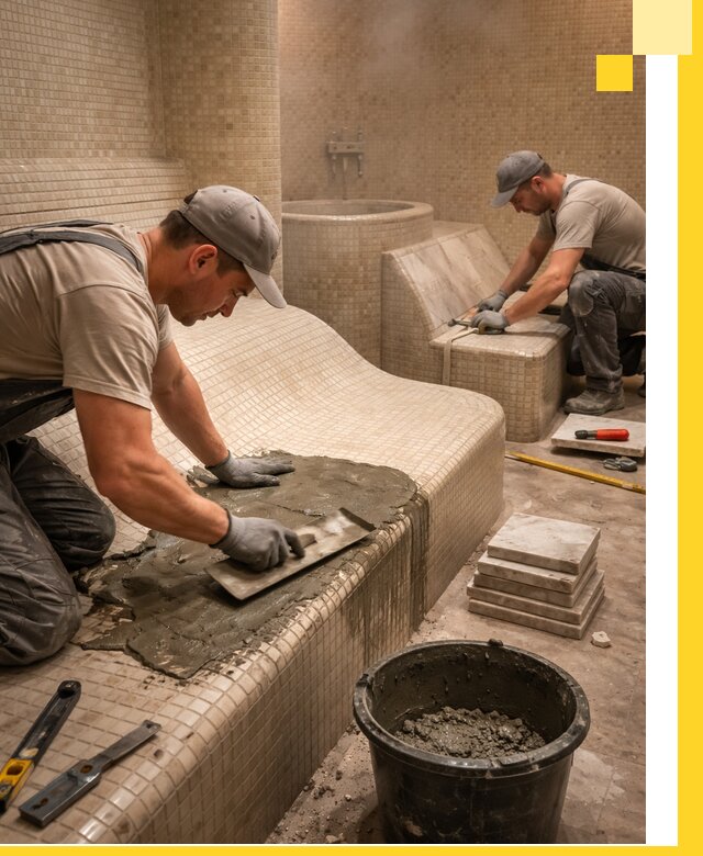 Лежаки для хамама под ключ в Егорьевске, проект и монтаж