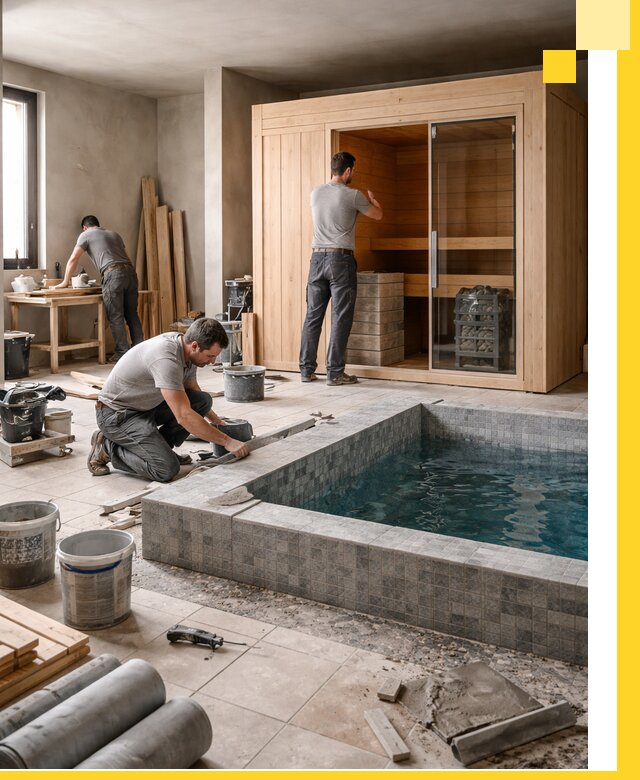 SPA зоны под ключ с бассейном сауной и печью в Егорьевске